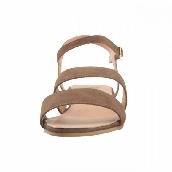 NEW Eric Michael Women Nika Beige Suede Slide Ankle Strap Buckle Low Wedge Dress - Picture 4 of 7